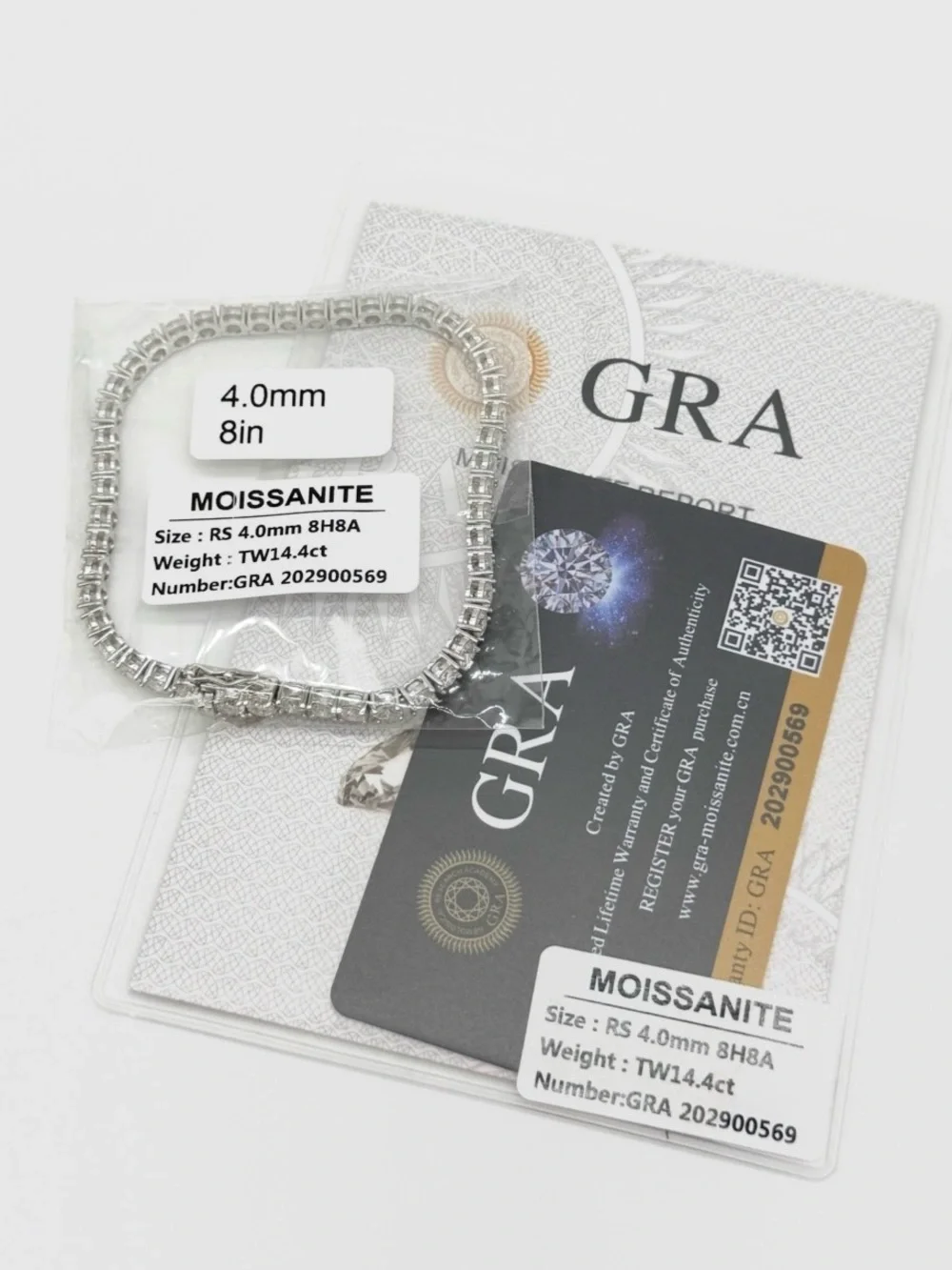 925 Silver, 14.4CTW Moissanite Tennis Bracelet - 8
